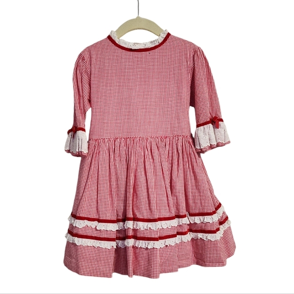 MARTHA'S MINIATURES x VINTAGE gingham ruffle dress in red and white 5Y - Picture 1 of 6